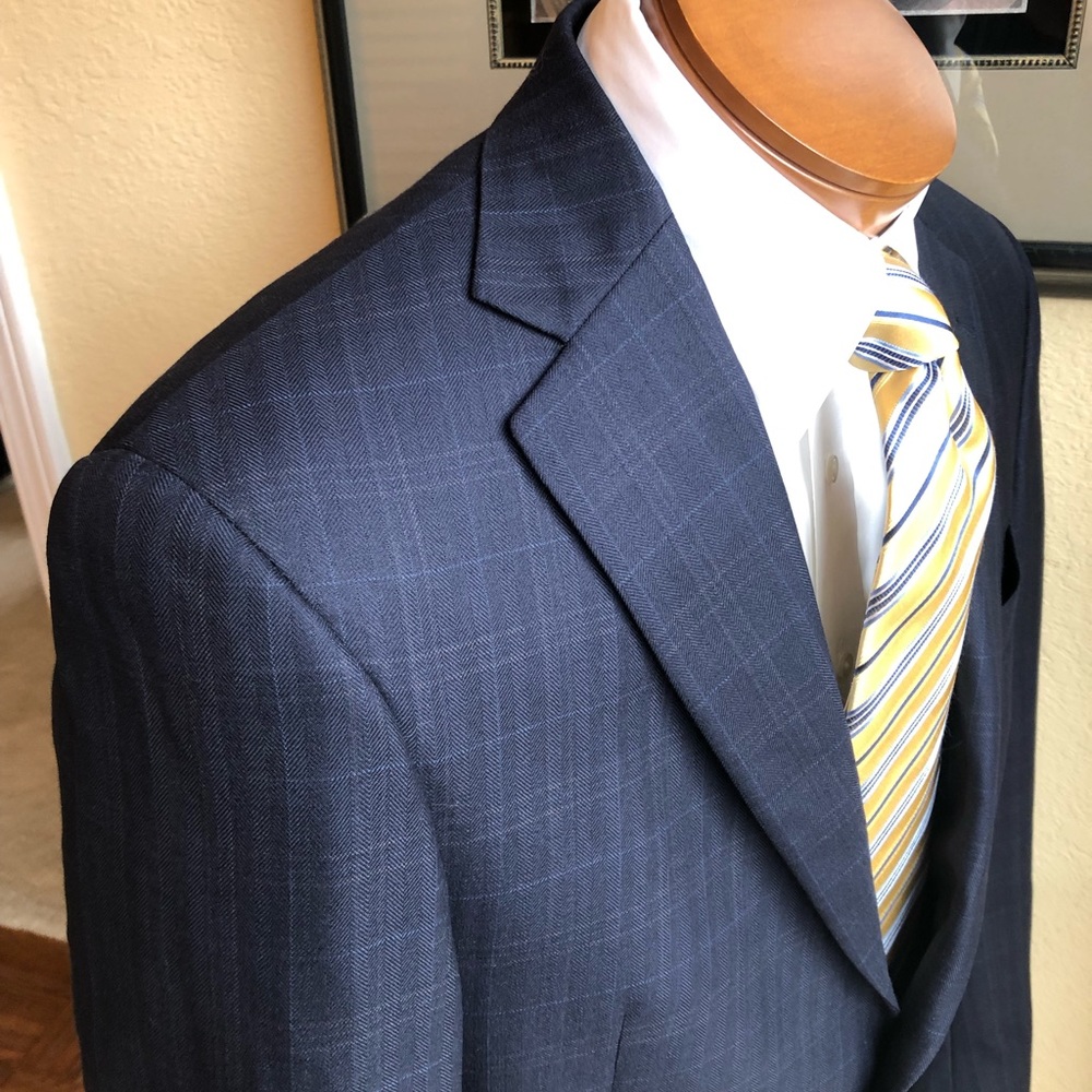 Hart Schaffner Marx Gray/Blue Plaid Windowpane 40R